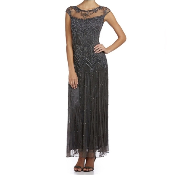 Pisarro Nights Beaded Gown Lace Mesh 1920s Style Wedding Formal Dress - Picture 1 of 8